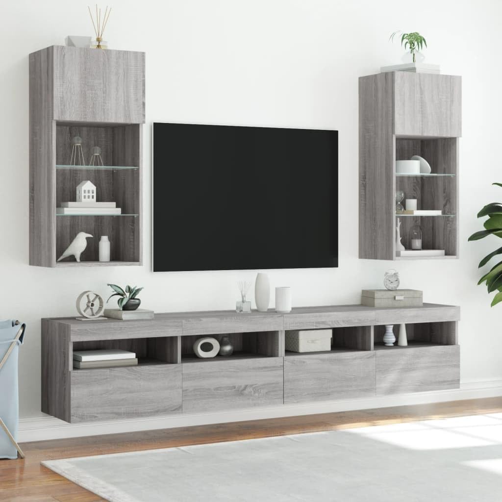 Madera resistente con luces LED RGB diseño moderno 2 uds gris 40 5x30x90 cm