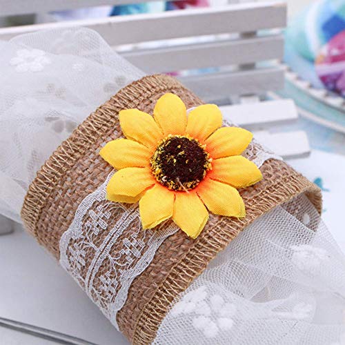 Fall Napkin Rings Set Of 6, Flower Napkin Ring Holders Handmade By Burlap, Rustic Napkin Holders Sunflower Serviette Buckle Holder For Valentine's, Easter, Thanksgiving, Christmas, Wedding Decor #TOP1