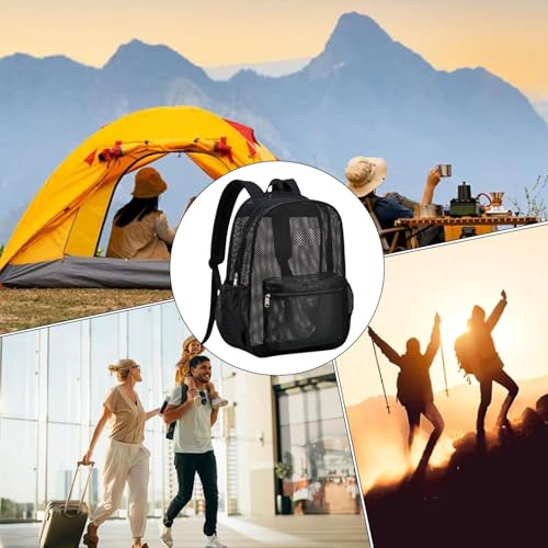 Black Mesh Backpack, See-Through Lightweight Backpack, Comfortable Semi-Transparent Design, Spacious and Breathable, Ideal for College, Beach, Fitness, and Sports Use3