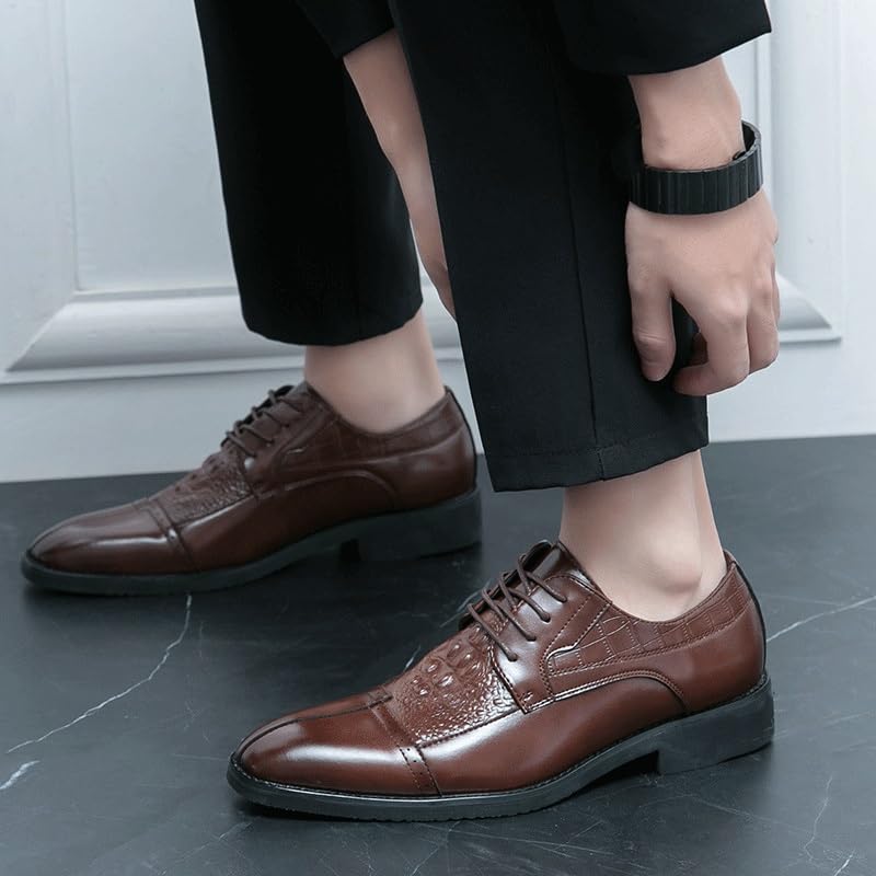 Dress Oxford Formal Shoes for Men French Leather Casual Anti-Slip Slip Resistant Rubber Sole Shoe Prom Cap Toe Design Vintage Lace Up2