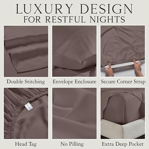 Image of KARISSA MAE Bamboo Viscose 34 inch Split Top King Size Sheet Set, FSC Certified | Single 34 inch Split Fitted Sheet | Sleep Number & Adjustable Bed | Cooling | 18 inch Deep Pocket w / Corner Straps [Mocha]