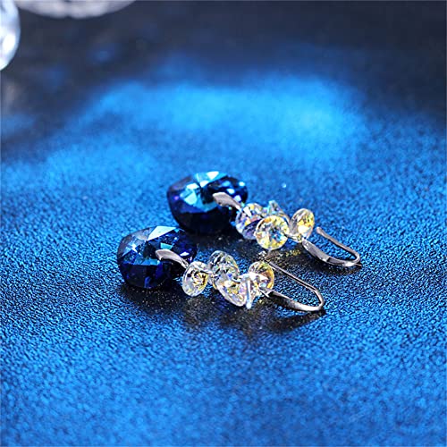 Pendientes de cristal austriaco azul con diseño de corazón y base plateada de moda 3