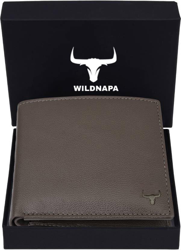 Image of WILD NAPA RFID Protected Brown Genuine Leather Wallets for Men (Grey)
