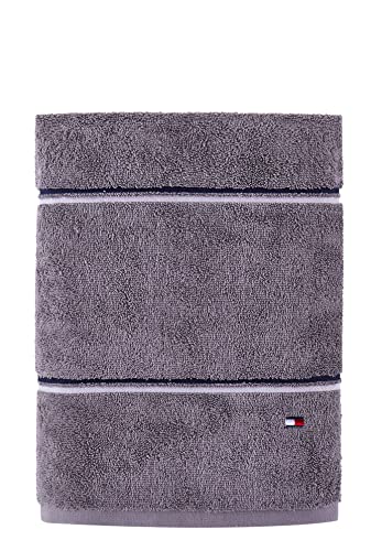 Image of Tommy Hilfiger Modern American Double Stripe Bath Towel, 30 X 54 Inches, 100% Cotton 574 GSM (Steel Grey /Peacoat)