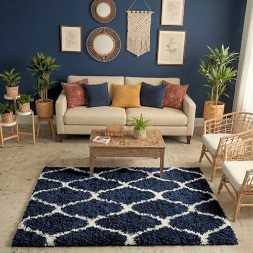 Image of Ultra Premium Shaggy Polyester Micro Rug | Super Soft Fluffy Carpet | Non-Slip Washable Area Rug for Bedroom Living Room - (Blue M, 4x6 feet, Rectangular)