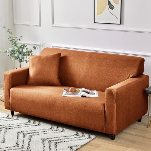 Image of Story@Home Sofa Cover 3 Seater Fully Covered | Stretchable Polyester Spandex Elastic Sofa Cover 3 Seater | Orange Criss Cross 3 Seater Sofa Covers for Living Room & Create Your Own Customized Set