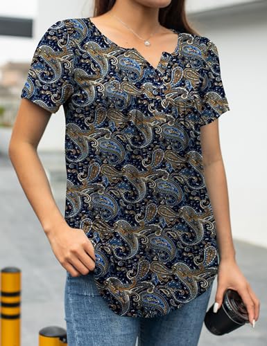 a.Jesdani Womens Summer Plus Size Tunic Tops Short Sleeve Blouses Casual Floral Henley Shirts3