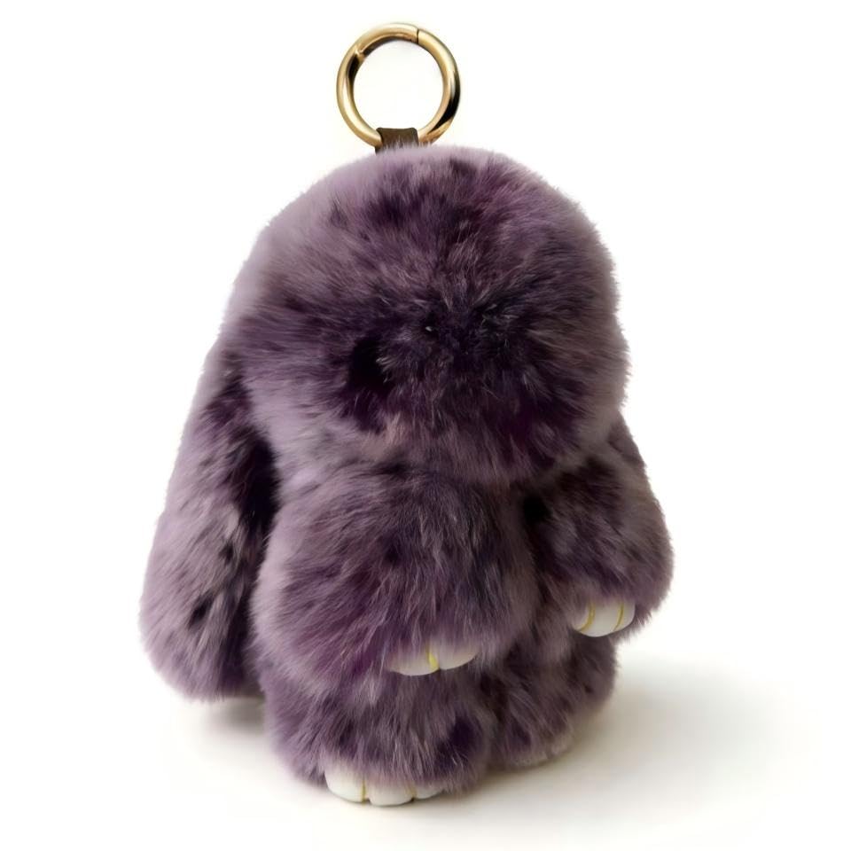 NICIFOAM Bunny Fur Rex Rabbit Pompom Ball Doll Pendant Keychain Car Handbag Keyring Dark Purple