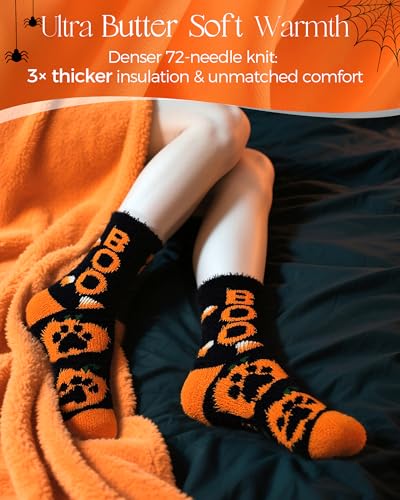 72-Needle Buttery Soft Halloween Fuzzy Socks for Women Girls, Cozy Funny Crazy Cute Fluffy Warm Slipper Socks 3 Pairs, Halloween Gifts Boo Spooky Basket Stuffers2