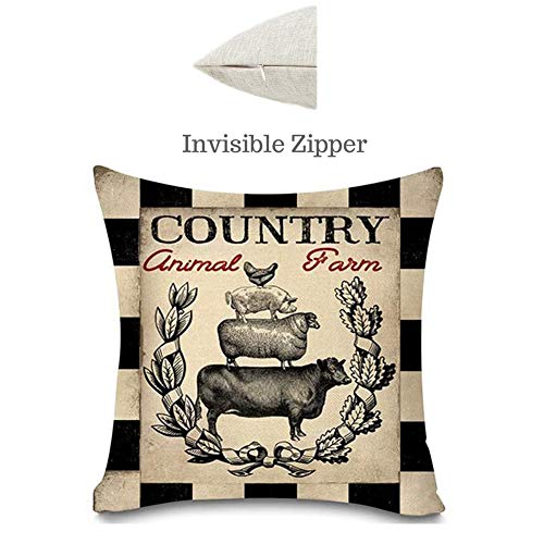 Rustic-Farmhouse-Pillow-Covers-Farm-Animal-Throw-Pillow-Case-Buffalo-Plaid-Sheep-Chicken-Pig-Cow-Country-Cushion-Cover-for-Couch-Sofa-Cotton-Linen-18×18-Set-of-4 Rustic Farmhouse Pillow Covers Farm Animal Throw Pillow Case Buffalo Plaid Sheep Chicken Pig Cow Country Cushion Cover for Couch Sofa Cotton Linen 18×18 Set of 4
