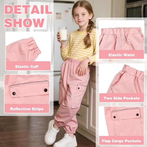 Keyck Cargohose Mädchen Wasserdicht Winddichte Cargo Hose Atmungsaktiv Mesh Futter Jogginghose Trekkinghose mit Elastischem Bund und Taschen Sporthose für Kinder 12-13 Jahre, Gr.152-158, Schwarz