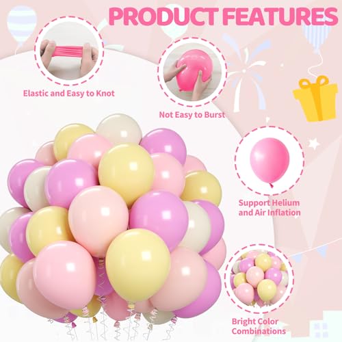 Image of Biapian Pink and Yellow Balloons Set, 60 Pcs Light Pastel Pink Macaron Yellow Sand White 12 Inch Latex Balloon Helium for Girls Bee Bear Theme Birthday Bridal Wedding Baby Shower Party Decorations