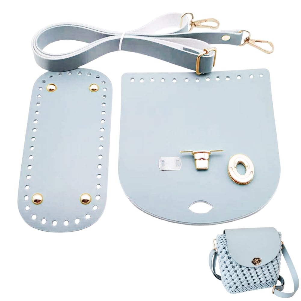 CALFOVERA 3PCS DIY PU Leather Bag Bottom Knitting Kit Oval Handbag Base Shaper Pad Purse Top Flap Cover Adjustable Shoulder Strap Handbag Crochet for Crossbody Purse Making Replacement(White)