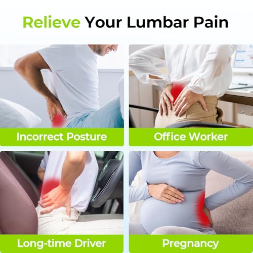 AUVON Lumbar Support Pillow for Office Chair with Patented Bulge for Lower Back Support, Ergonomic Office Home Essentials Improve Posture, Memory Foam Chair Cushion with Straps for Home, Office, Car