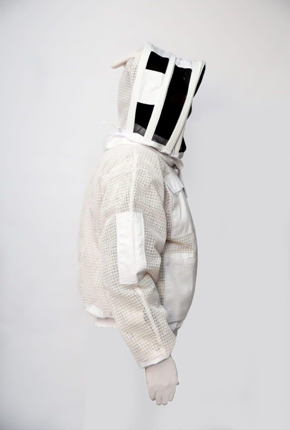 FVJG Veste de protection apicole unisexe 3 couches ultra ventilée pour apiculture, voile d'escrime, veste de style astronaute uniquement avec gants gratuits, blanc (taille M)