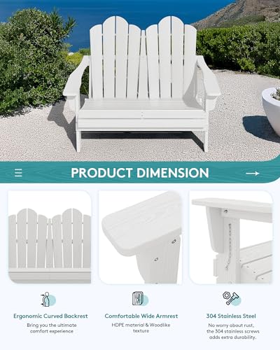 Image of SERWALL 5-Pc HDPE Adirondack Set, 2 Chairs, 2 Benches&1 Coffee Table, White