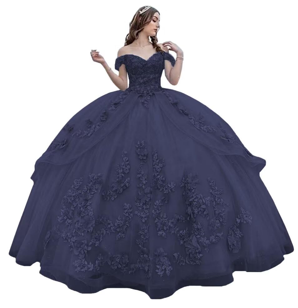 Mauuwy 3D Floral Quinceanera Dresses Ball Gown Puffy Sparkly Tulle Sweet 16 Dresses Off Shoulder Lace Princess Dress Y120