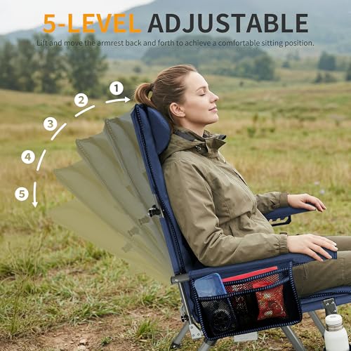 Image of Heavy Duty Folding Camping Chair Supports 400 LBS, Hard Arm Portable Outdoor Chair with Cup Holder & Storage Bag, Foldable Collapsible for Camp, Picnic, Lawn, Fishing