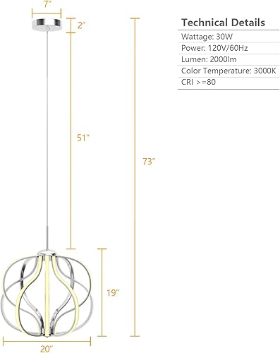 Miniatura 5 de Tangkula Candelabro LED moderno, lámpara colgante regulable con altura ajustable, lámpara de techo para dormitorio, sala de estar y comedor, LED