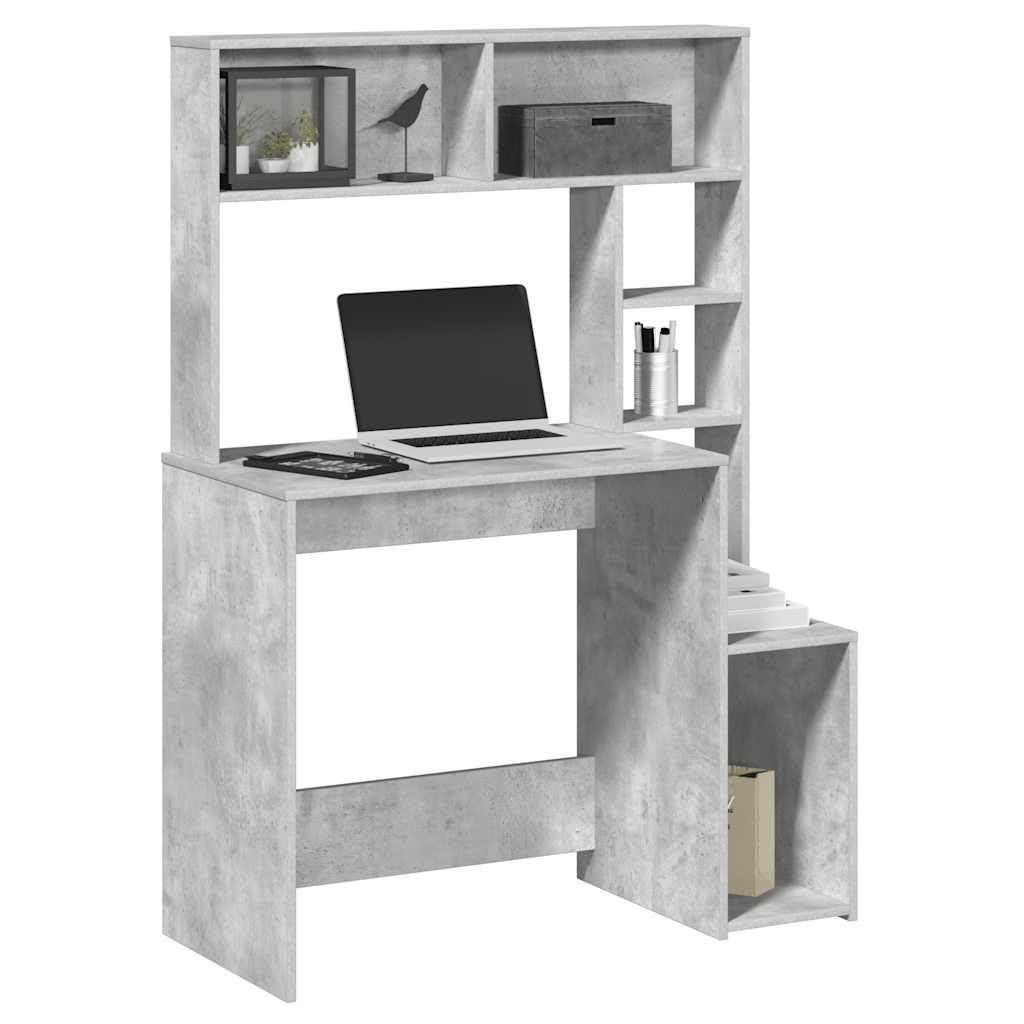 Scrivania con ripiano grigio cemento, 100 x 45 x 140 cm, in legno, grande scrivania da ufficio con spazio di archiviazione, versatile come tavolo da gioco o scrivania per computer, utilizzabile per