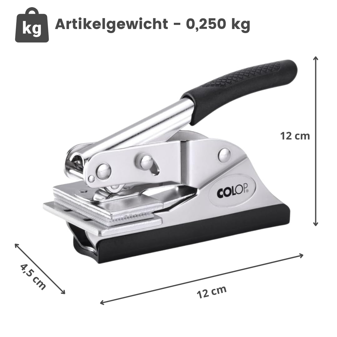 Colop Personalisierter Prägestempel – Individuelle Prägepresse für Papier – Perfekt für Bibliotheken, Hochzeitseinladungen und Notarsiegel (25 x 50 mm, Schwarz, Edelstahl)