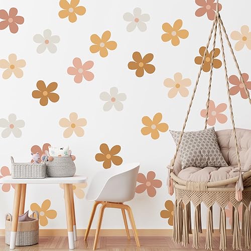 Image of Qeeenar 36 Pcs Daisy Wall Decals Flower Wall Stickers Boho Daisy Wall Stickers Peel and Stick Floral Stickers Nursery Bedroom Living Room Wall Decor(Rustic Flower)