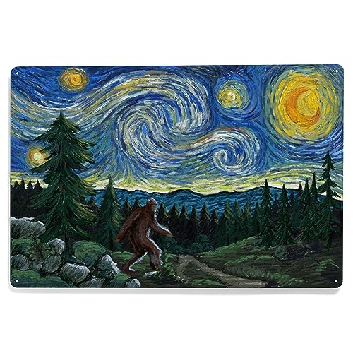 Lantern Press 12x18 Inch Metal Sign, Starry Night, Bigfoot