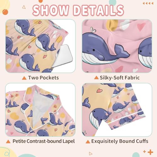 senya Blue Cute Whale Heart Satin Summer Pajama Sets Silk Short Sleeve Button Down Sleepwear3