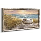 Beach Pictures for Wall for Bedroom Heavy Texture Boat Painting Framed Wooden Sailboat Wall Art Beach Theme Seaside Painting Artwork(48x24)