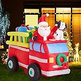 eUty Christams Santa in Truck Inflatable Outdoor Decoration 7 FT Lighted Blow Up Xmas Decor for...