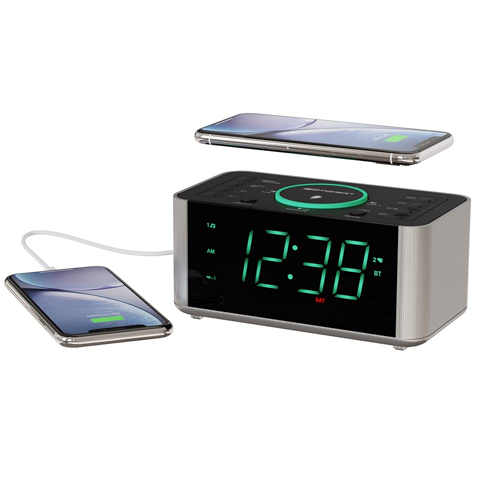 Emerson Alarm Clock Radio and QI Wireless Phone Charger with Bluetooth