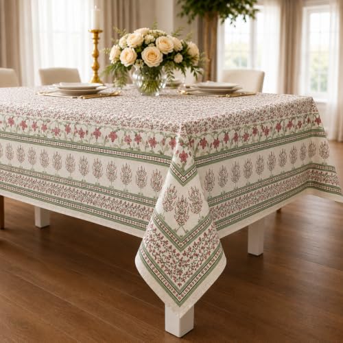 Image of STITCHNEST Cotton Slub Table Cover for 6 Seater Dining Table|54 x 78 Inches, Digitally Printed|Durable, Washable & Fade-Resistant Fabric