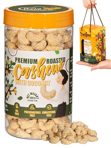 Image of Cashews Roasted Lightly Salted - Snacks for Adults, Whole Nut (No Mixed), Oil Free, Farm Fresh, Plant Based Protein, Promote Heart Health & Weight Loss, Only Nuts & Sea Salt, 17.64 oz (Pack of 1) (Coconut)