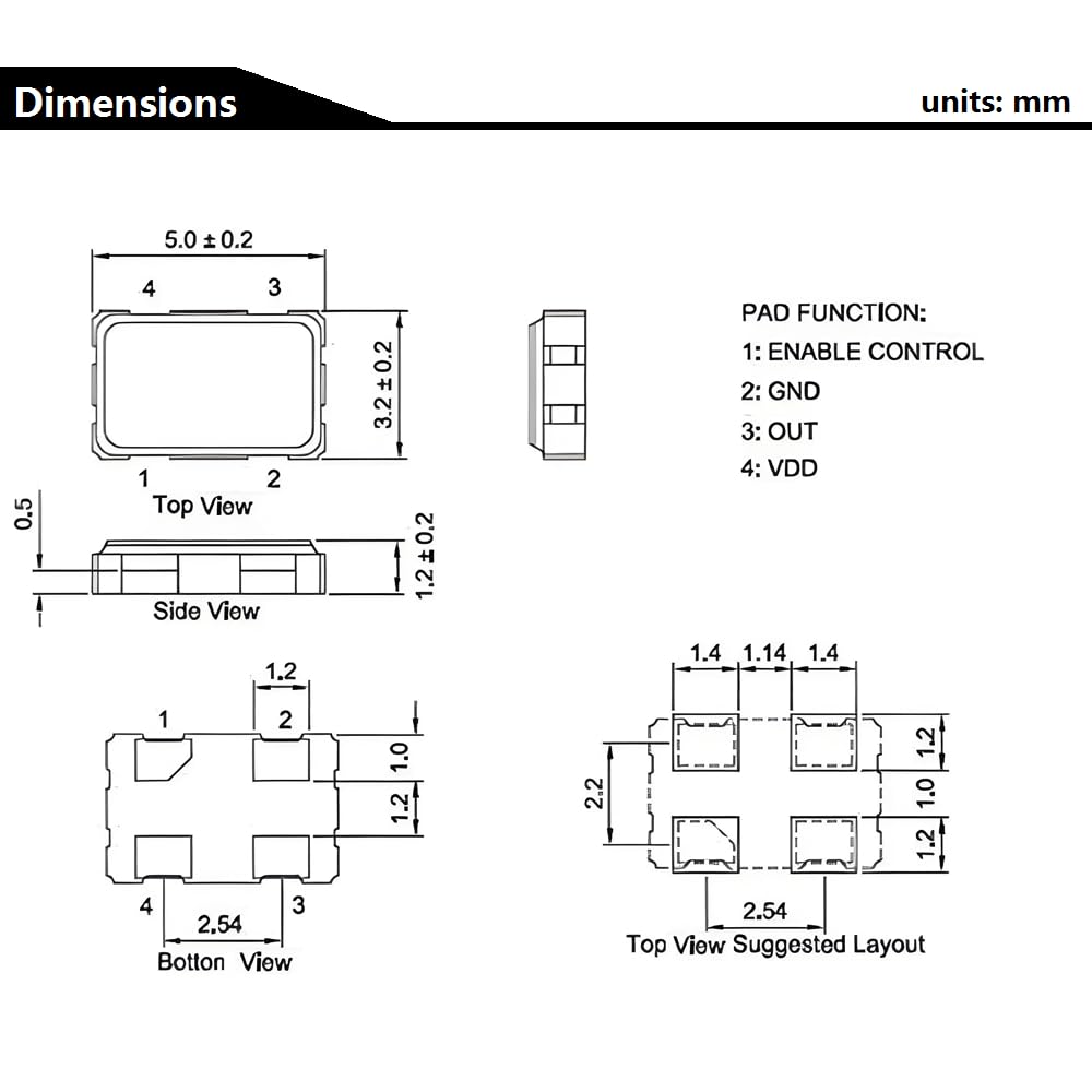 ELCOKITEX 10Pcs 8MHz SMD 5x3.2mm Active Quartz Crystal Oscillator ACO-SMD5032-8MHz