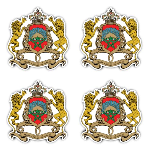 Autocollants : 100 mm, 4 pièces - Blason - Maroc - MA - pour voiture, ordinateur portable et plus encore