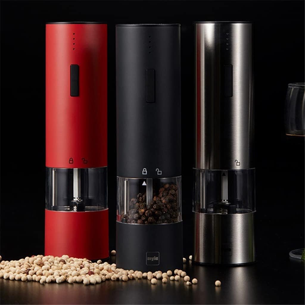 Electric Automatic Pepper Grinder Mill Adjustable Stainless Steel Spice Mills With Led Light Rechargeable Kitchen Tools(white-Fruit peach5)