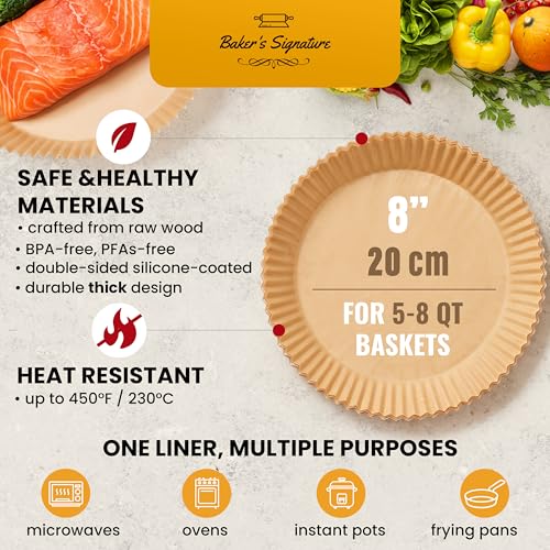 Image of Air Fryer Liners for Ninja, 125 Pcs Round Disposable Airfryer Paper Liners | Non-Stick and Oil Proof for Easy Cleanup, Great for Oven, Pans & Baking - 8 inch for 5-8 qt Basket by Baker's Signature