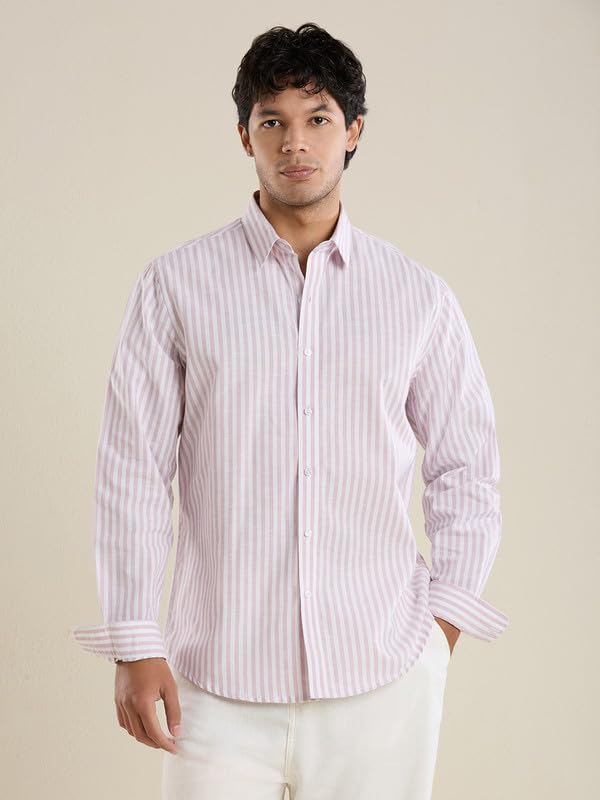 Image of Mark & Albert Mens Striped Linen Casual Shirt | Full Sleeves Mens Shirts | Stylish Shirt for Men