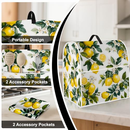 Image of Kitchen Dust Cover Compatible with 4.5 5 6 8 quart Stand Mixer, Kitchen Appliance Protective Covers with Top Handle and Pocket (Fresh Lemon Garden, For All 6-8 qt Mixer)