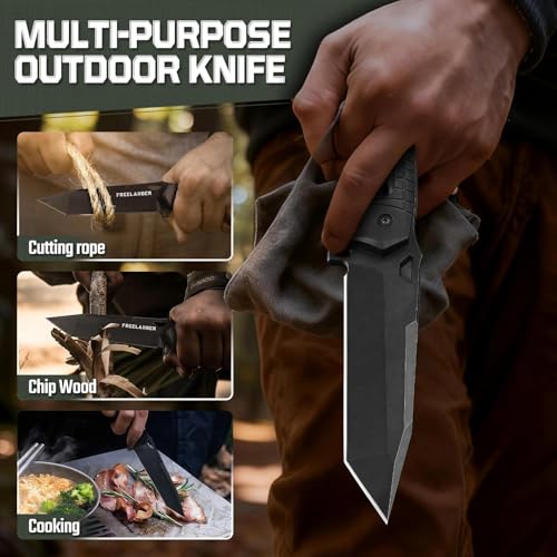 Freelander Tanto Fixed Blade Knife - Full Tang Camping Knife with Sheath, Survival Knives with Ergonomic Handle for Bushcraft & Outdoor Adventures, Gifts for Men by Freelander - Image 4