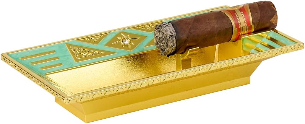 K COOL Outdoor Cigar Ashtray for Cigarette Metal Smokeless Odorless Tabletop Ashtrays for Patio Outside Indoor Balcony Home Décor with 1 Rest Cigar Holder Smoking Ash Tray for Men (Jade Green)