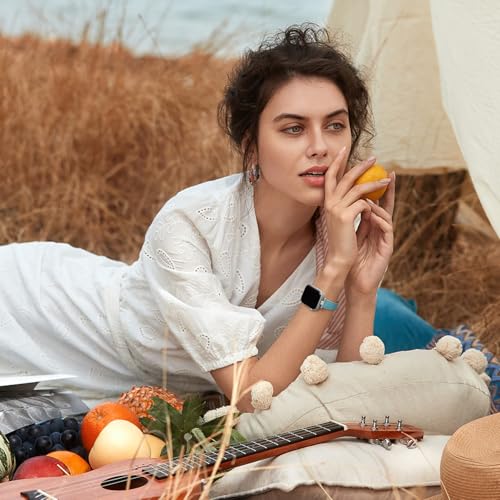 STIROLL Thin Leather Band Compatible with Apple Watch Bands 49mm 46mm 45mm 44mm 42mm (Series 3/2/1) Women, Stylish Top-Grain Leather Strap Slim Wristband for iWatch SE3/2/1 Series 10 9 8 7 6 5 4 Ultra, Cyan Blue/Silver by STIROLL - Image 7