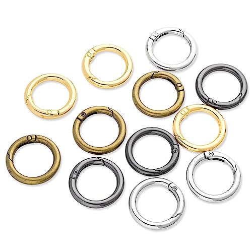 Image of CooBigo 12 Pack Assorted Metal Round Carabiner Clip, 3 /4 Inch Trigger Spring O Rings, Spring Snap Clip Hooks Replacement Purse Strap Ring, Paracord Lanyard, Keychain Rings Hardware DIY Crafts Making