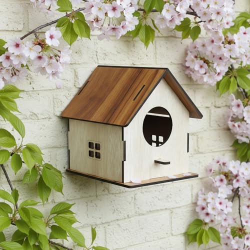 Image of Deskart Wooden Bird House | WallPatch Wooden Bird Nest for Balcony, Window and Garden | Suitable for Sparrow and Kingfisher etc. Birds