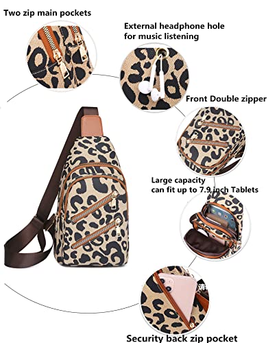 Cheetah Print Sling Bag Lightweight Cross Body Bag for Woman, Waterproof Chest Bag with Anti-Theft Zipper, Wide Strap Compact Daypack for Travel, Hiking4