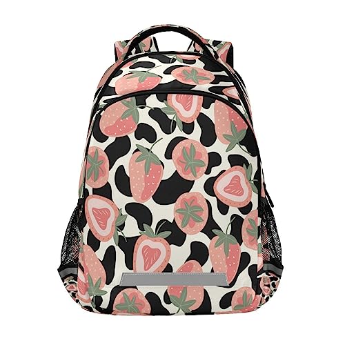Sac à dos enfants motif fraises sur vache avec bretelles confortables rembourrées