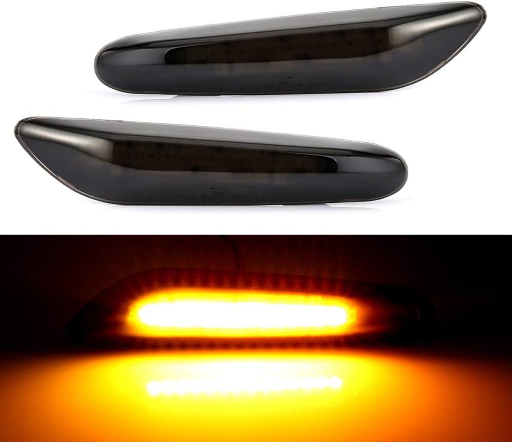 ARISMOTOR LED Side Marker Turn Signal Lights Assembly w/Amber Replacement for BMW E90 E91 E92 E93 E46 E53 X3 E83 X1 E84 E81 E82 E87 E88 (Smoke Lens, Pack of 2)
