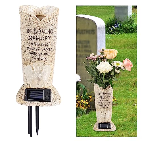 image for HUYIENO Solar Memorial Cemetery Flower Vase with LED for Fresh/Artific