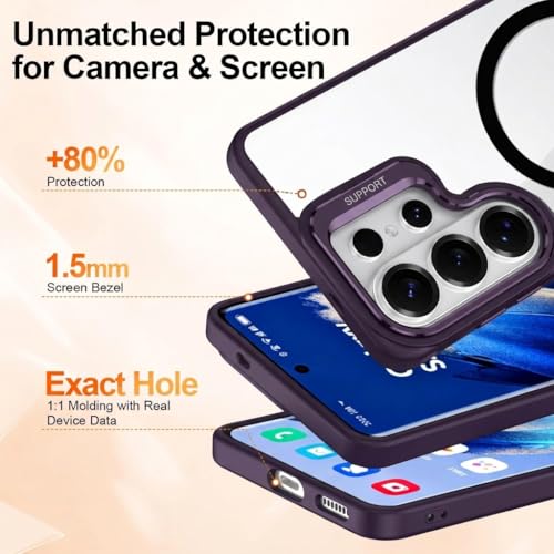 Image of VONZEE Compatible for Samsung S26 Ultra 5G Case, Compatible with MagSafe, Military-Grade Protective Case, Built-in Stash Stand Phone Case, Scratch-Resistant Back Cover, | Clear Deep Purple