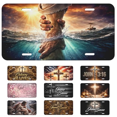 Faith Jesus Front License Plate Ocean Christian Faith Car Decorative License Plates Aluminum Metal Decor Accessory Novelty Vanity Tag Cover with 4 Holes for Men Women 6" X 12"